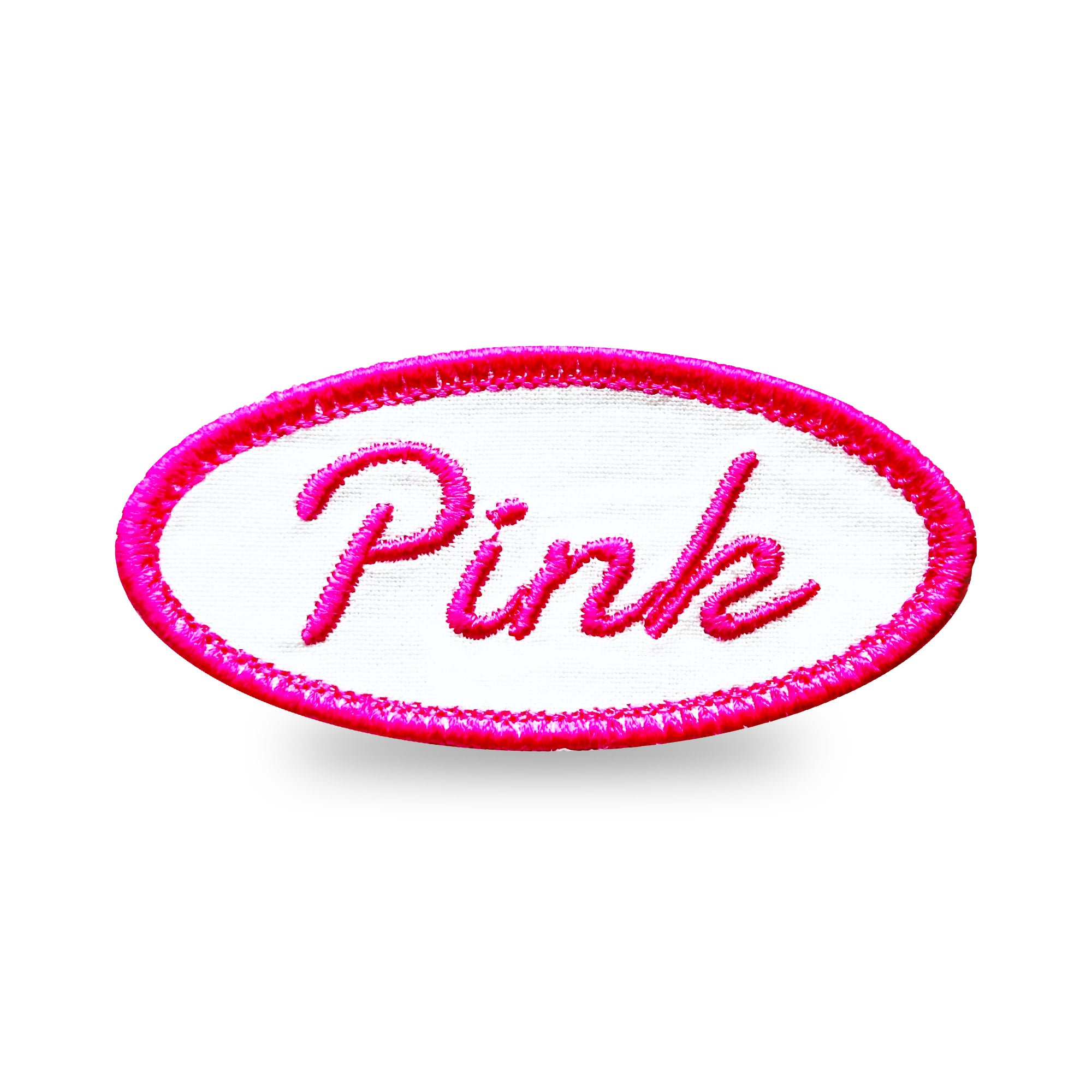 Customizable Embroidered Oval Patch with Pink Thread – Palm Stitch