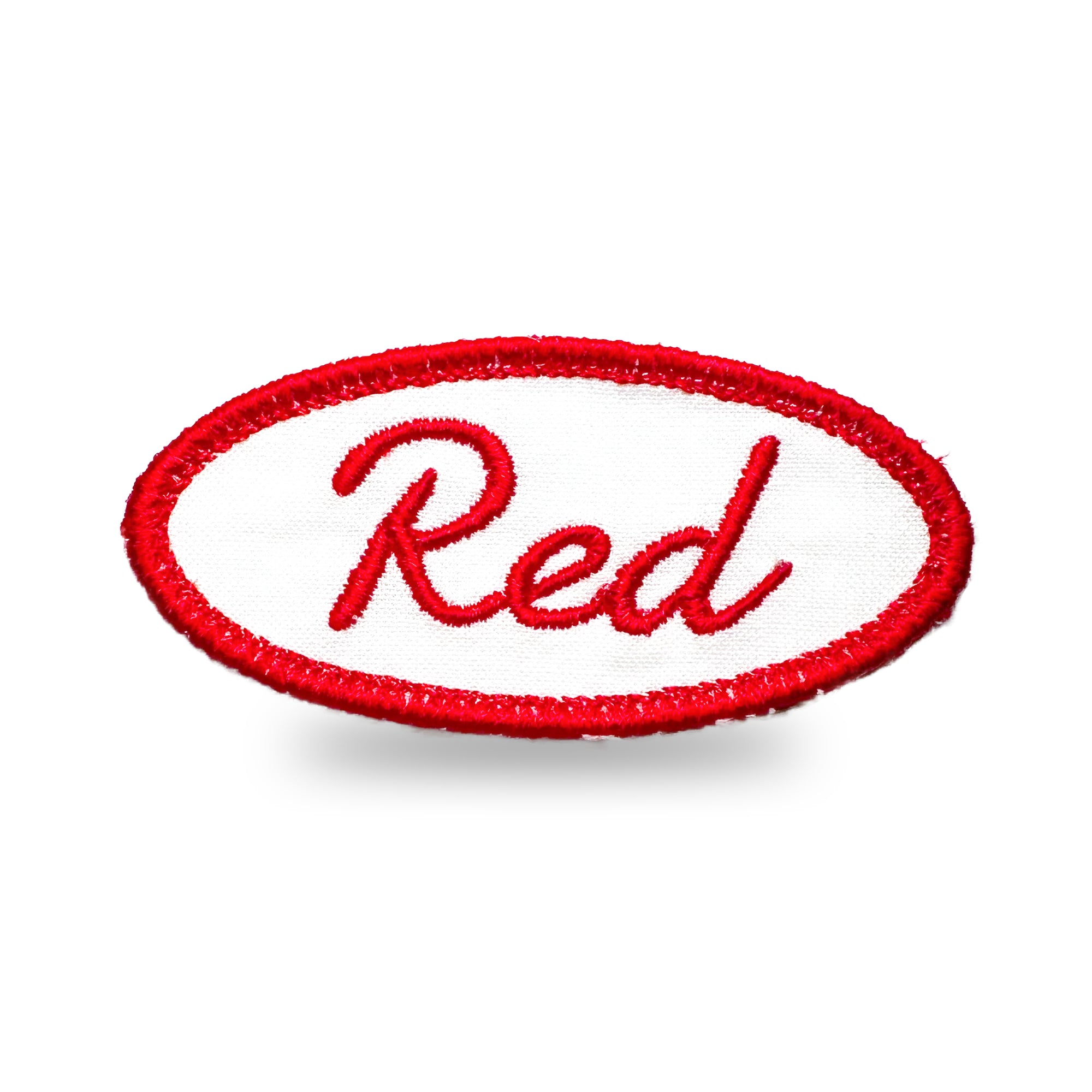 Color Patch With Red Customizable Embroidered Oval Patch with Red Thread – Palm Stitch