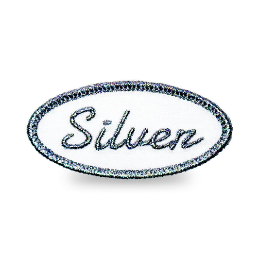 Customizable Embroidered Oval Patch with Silver Color Thread