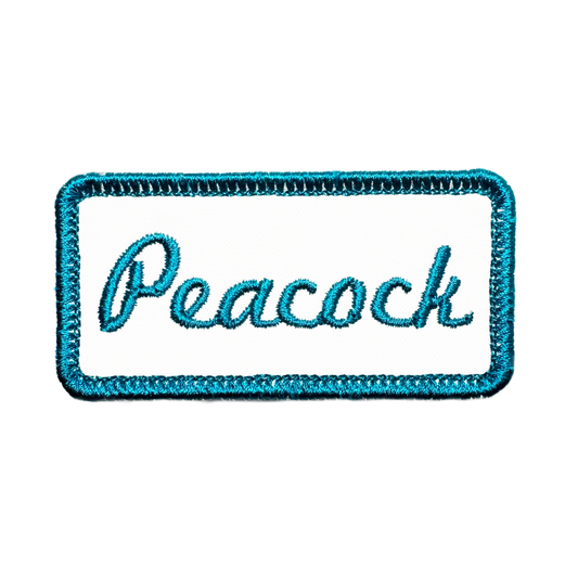 Customizable Embroidered Rectangular Patch with Peacock Thread