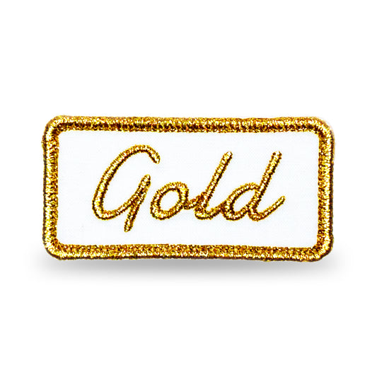 Customizable Embroidered Rectangular Patch with Gold Color Thread