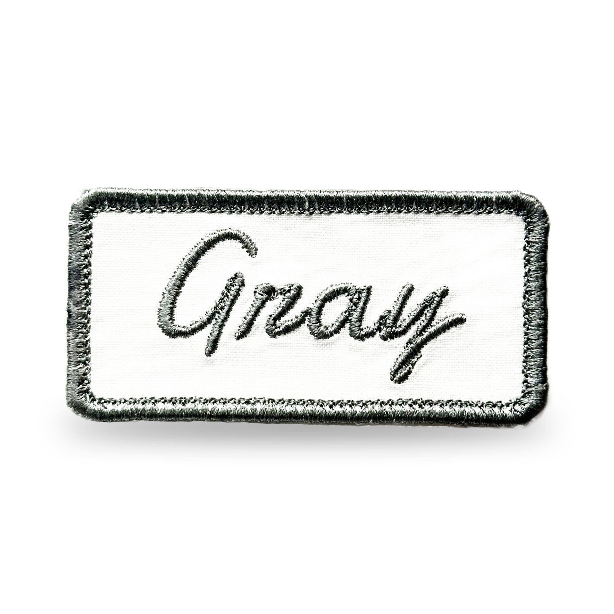 Customizable Embroidered Rectangular Patch with Gray Thread – Palm Stitch