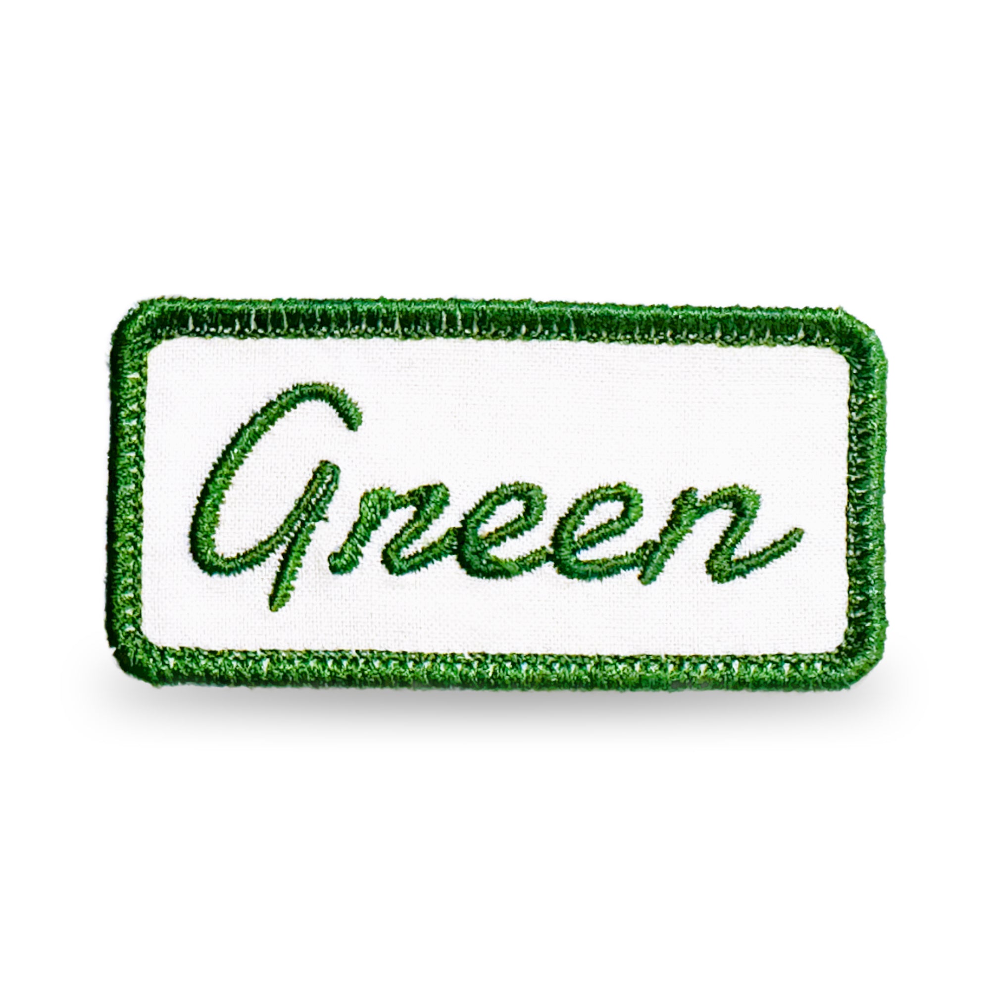 Customizable Embroidered Rectangular Patch with Green Thread – Palm Stitch