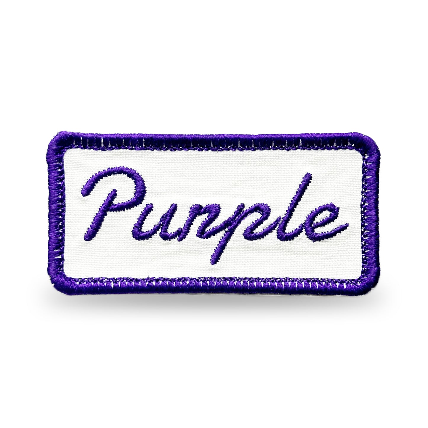 Customizable Embroidered Rectangular Patch with Purple Thread