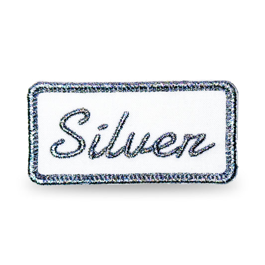 Customizable Embroidered Rectangular Patch with Silver Color Thread